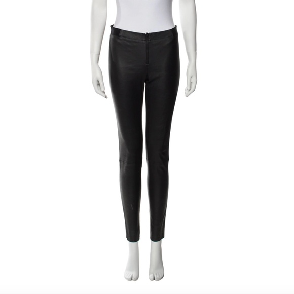 LIKE NEW Alice + Olivia Black, Low Rise,  Front-Zip Lamb Leather Leggings Size 0 - Picture 3 of 12